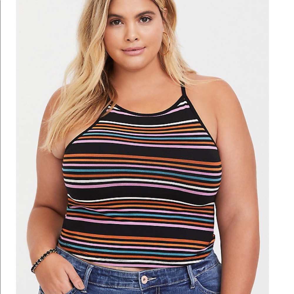 🎁 MULTI STRIPE HIGH NECK FOXY CROP CAMI